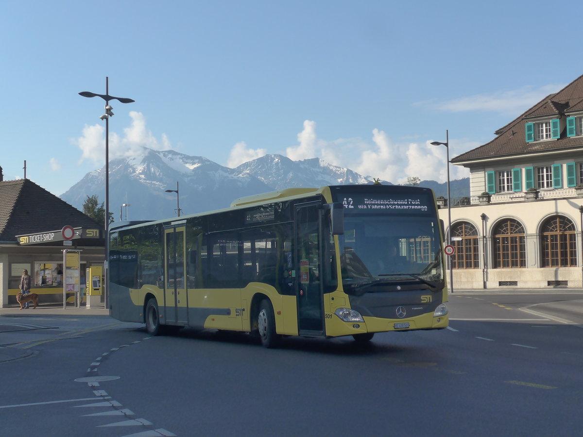 (216'468) - STI Thun - Nr. 501/BE 408'501 - Mercedes am 26. April 2020 beim Bahnhof Thun