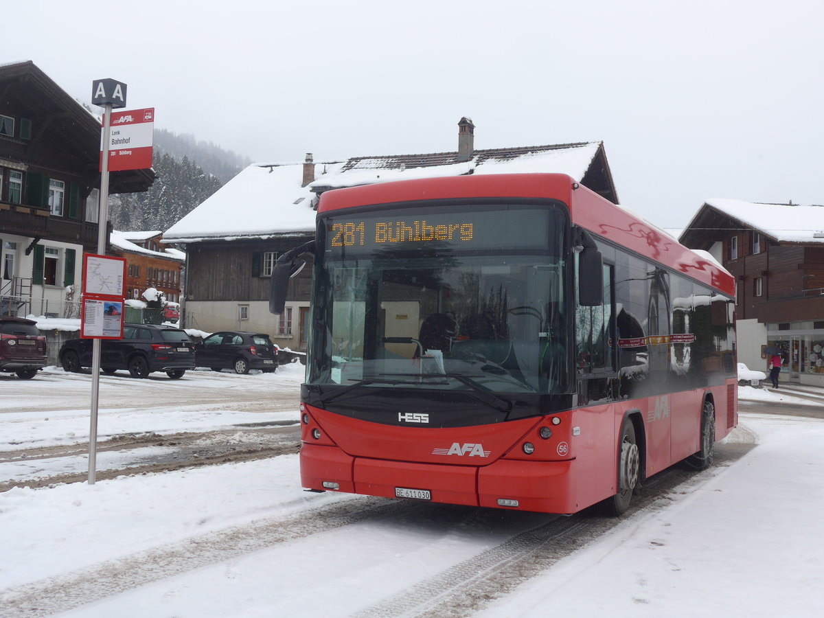 (222'990) - AFA Adelboden - Nr. 56/BE 611'030 - Scania/Hess am 12. Dezember 2020 beim Bahnhof Lenk