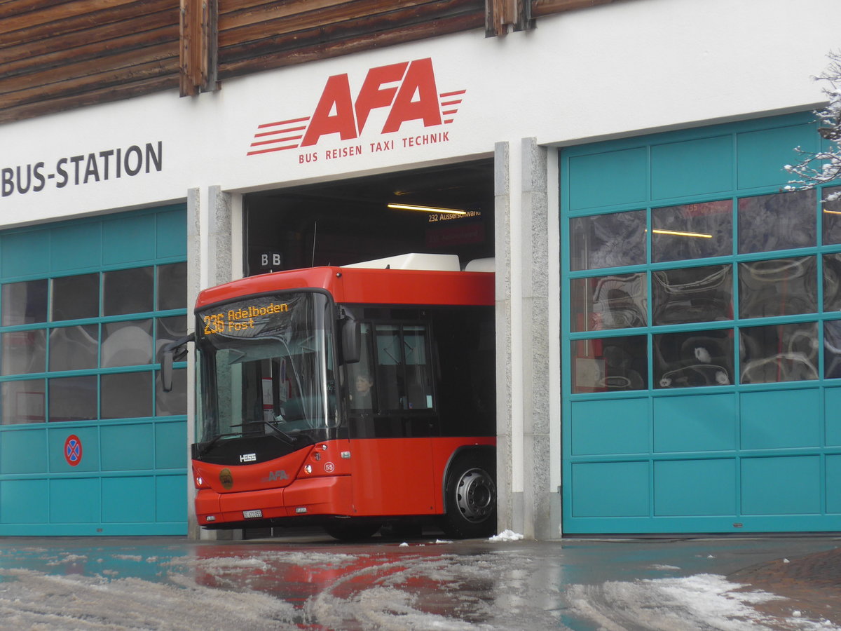 (223'008) - AFA Adelboden - Nr. 55/BE 611'055 - Scania/Hess am 13. Dezember 2020 in Adelboden, Busstation (Teilaufnahme)