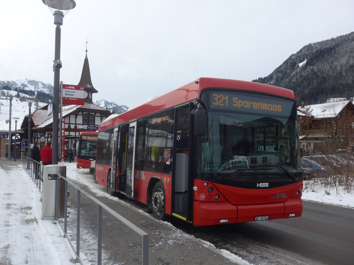 (223'139) - AFA Adelboden - Nr. 39/BE 25'753 - Scania/Hess am 27. Dezember 2020 beim Bahnhof Zweisimmen
