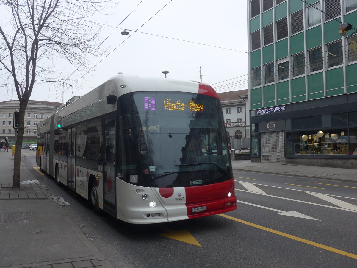 (223'518) - TPF Fribourg - Nr. 6610/FR 301'550 - Hess/Hess Gelenktrolleybus am 12. Februar 2021 beim Bahnhof Fribourg