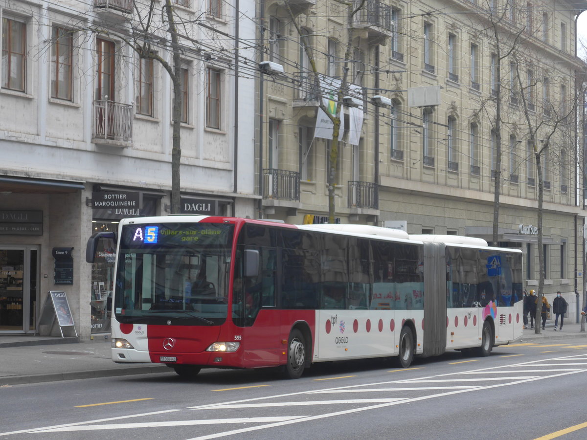 (223'526) - TPF Fribourg - Nr. 595/FR 300'440 - Mercedes am 12. Februar 2021 beim Bahnhof Fribourg