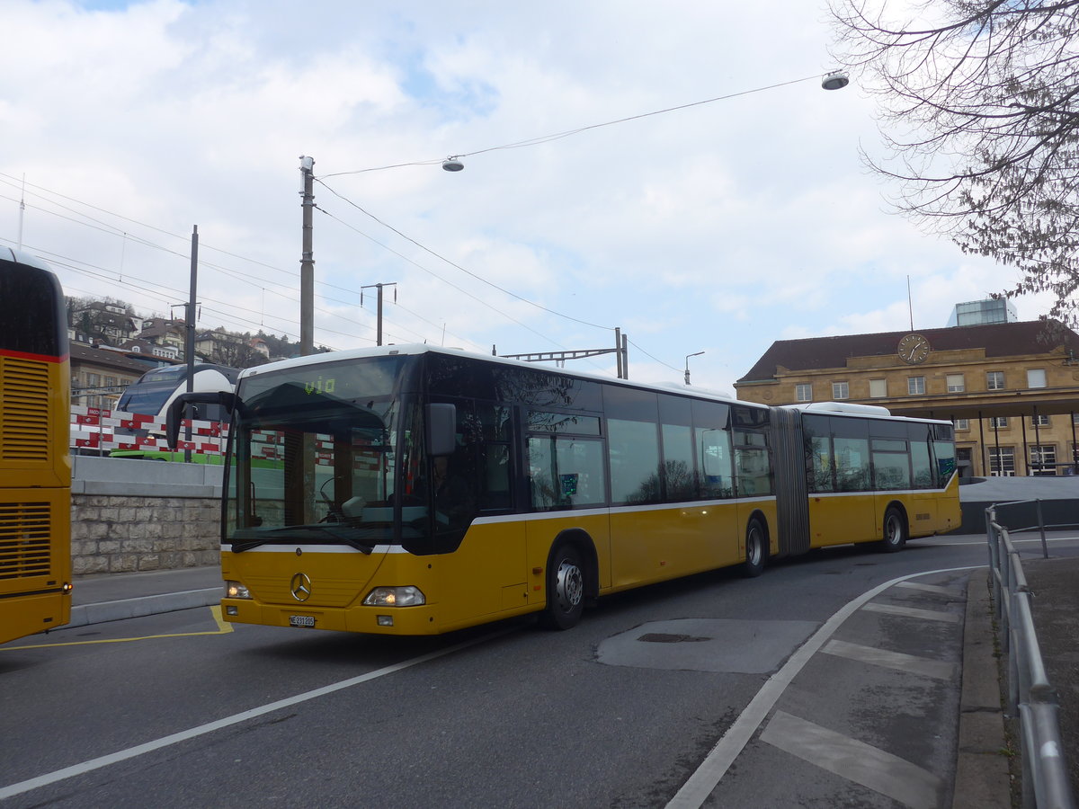 (224'040) - Interbus, Yverdon - Nr. 205/NE 231'205 - Mercedes (ex Twerenbold, Baden Nr. 19; ex Steffen, Remetschwil Nr. 95; ex PostAuto Nordschweiz) am 7. Mrz 2021 beim Bahnhof Neuchtel (Einsatz CarPostal)