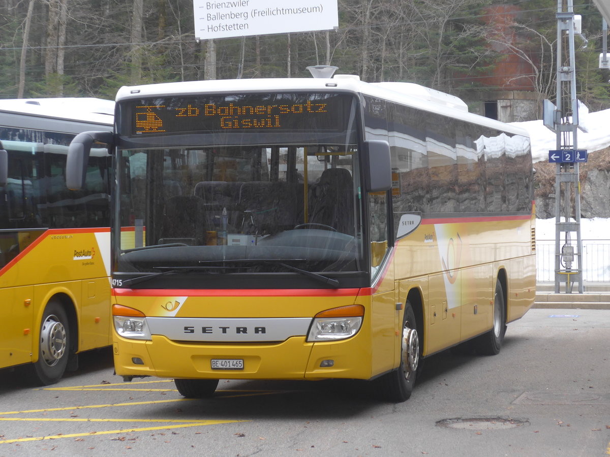 (224'095) - PostAuto Bern - BE 401'465 - Setra (ex AVG Meiringen Nr. 65) am 13. Mrz 2021 auf dem Brnigpass