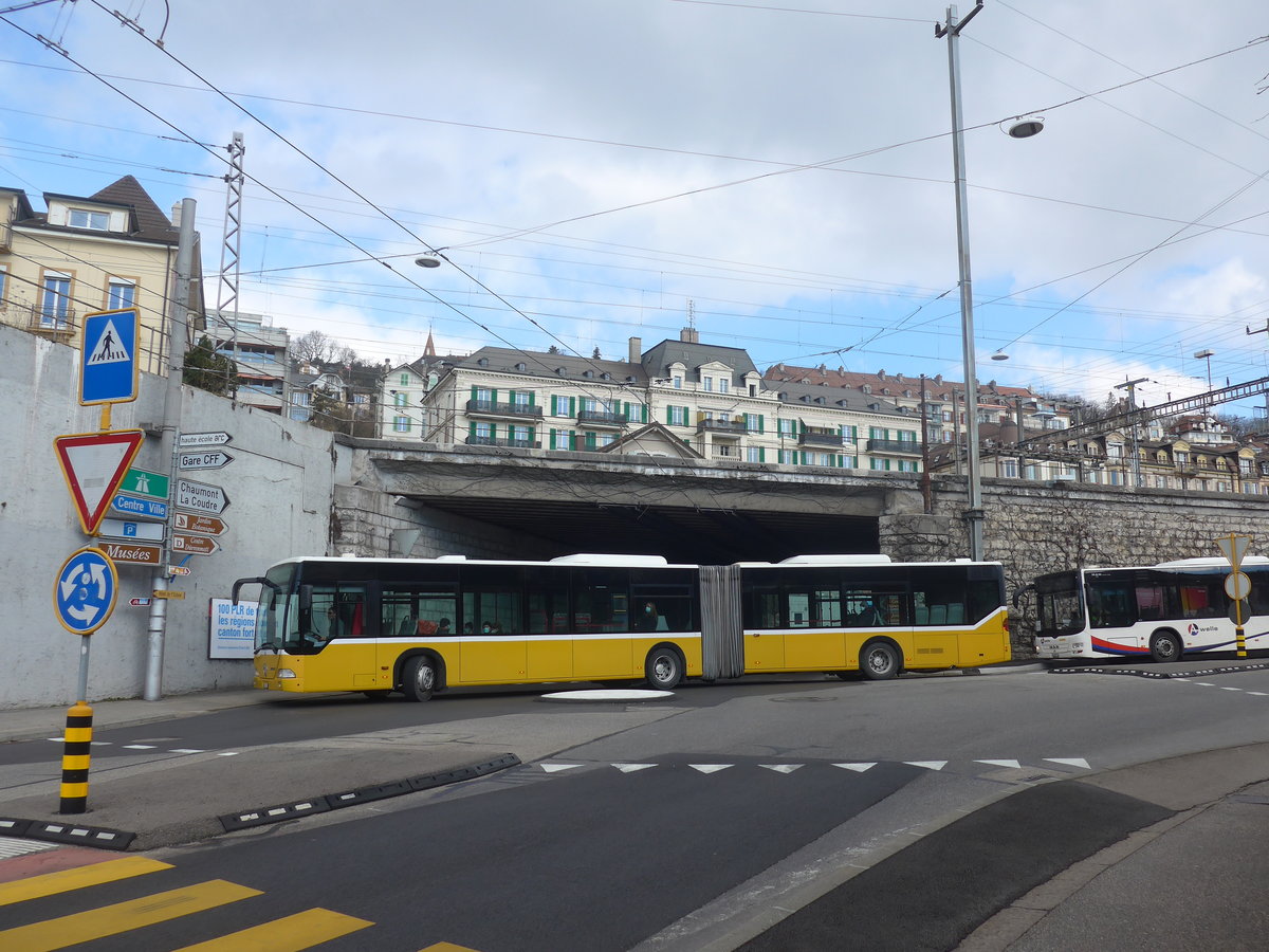 (224'249) - Interbus, Yverdon - Nr. 1214/NE 231'214 - Mercedes (ex BVB Basel Nr. 793; ex ASN Stadel Nr. 183) am 20. Mrz 2021 beim Bahnhof Neuchtel