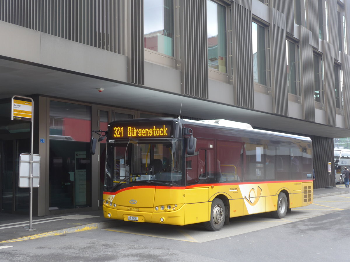 (224'392) - PostAuto Zentralschweiz - Nr. 20/NW 19'589 - Solaris (ex PostAuto Bern Nr. 14; ex Klopfstein, Laupen Nr. 14) am 27. Mrz 2021 beim Bahnhof Stansstad