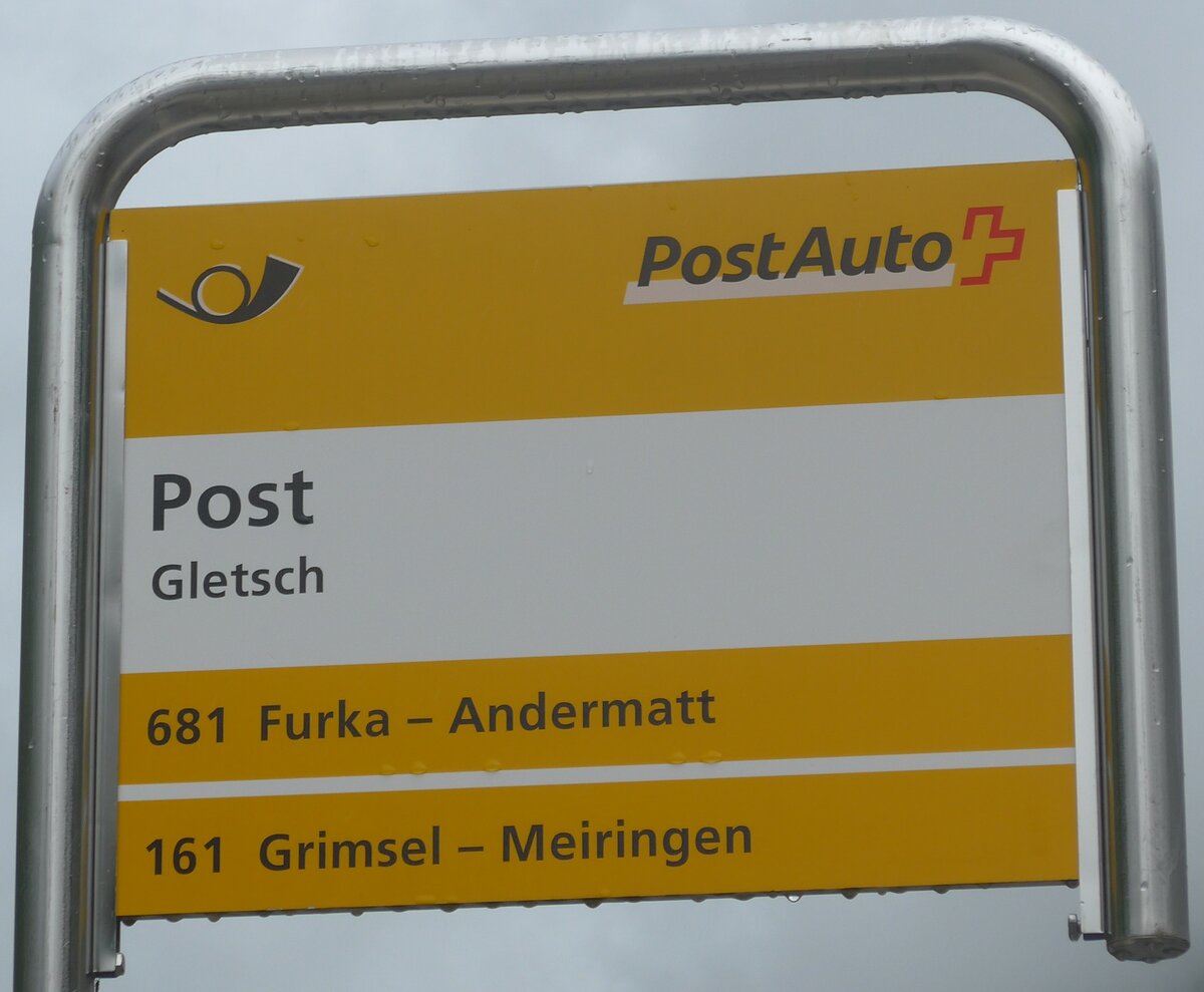 (226'141) - PostAuto-Haltestellenschild - Gletsch, Post - am 3. Juli 2021