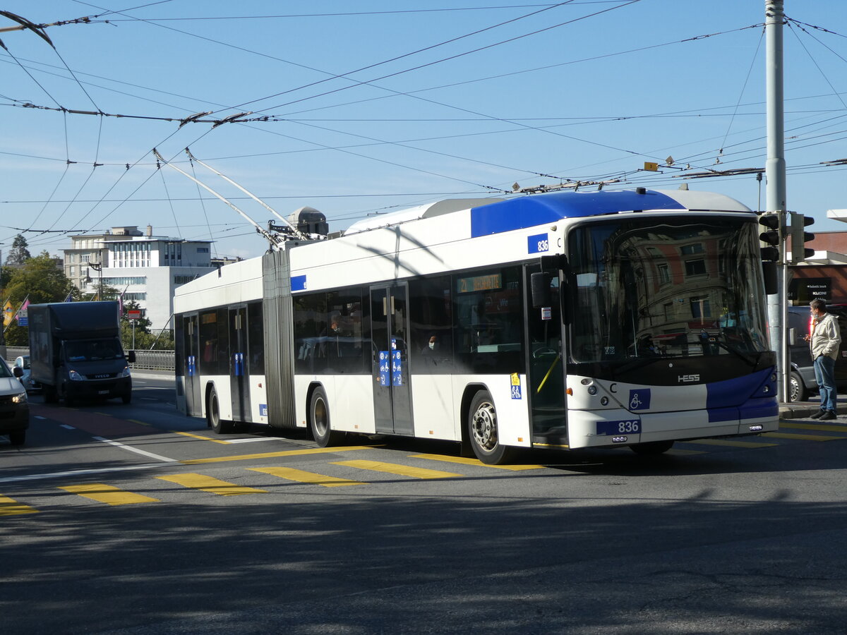 (228'807) - TL Lausanne - Nr. 836 - Hess/Hess Gelenktrolleybus am 11. Oktober 2021 in Lausanne, Chauderon