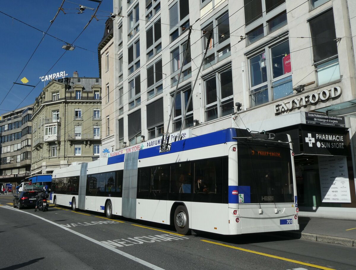 (228'860) - TL Lausanne - Nr. 701 - Hess/Hess Doppelgelenktrolleybus am 11. Oktober 2021 in Lausanne, Bel-Air