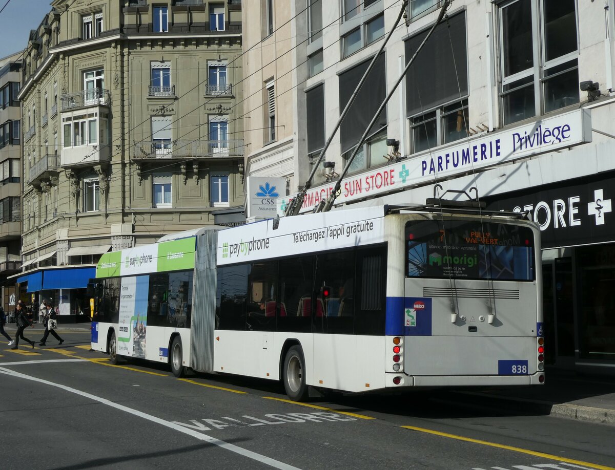 (228'892) - TL Lausanne - Nr. 838 - Hess/Hess Gelenktrolleybus am 11. Oktober 2021 in Lausanne, Bel-Air