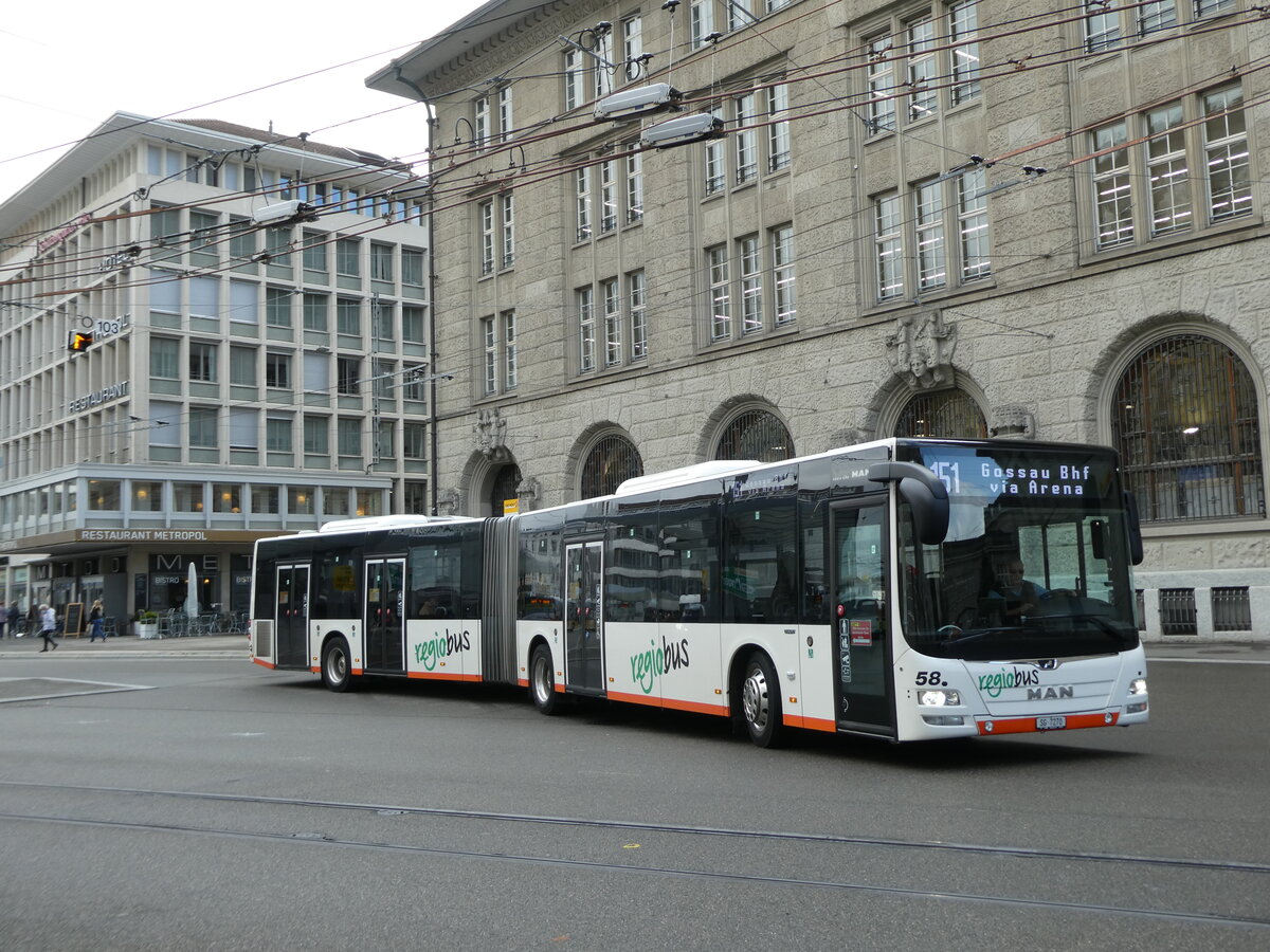 (229'030) - Regiobus, Gossau - Nr. 58/SG 7270 - MAN am 13. Oktober 2021 beim Bahnhof St. Gallen