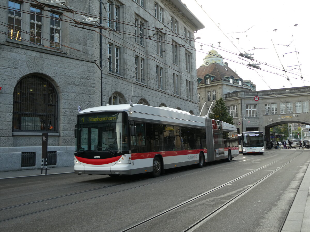 (229'064) - St. Gallerbus, St. Gallen - Nr. 178 - Hess/Hess Gelenktrolleybus am 13. Oktober 2021 beim Bahnhof St. Gallen