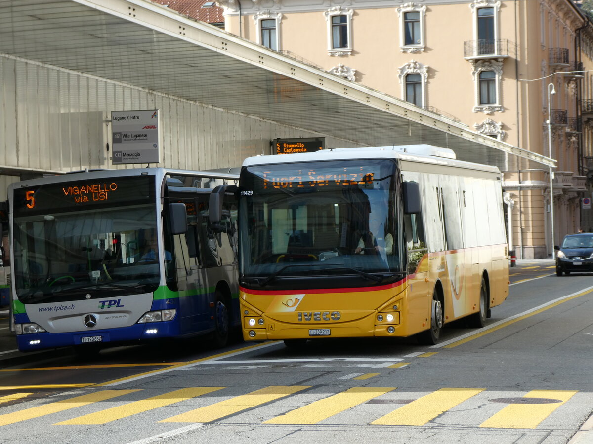 (230'386) - AutoPostale Ticino - TI 339'212 - Iveco am 10. November 2021 in Lugano, Centro
