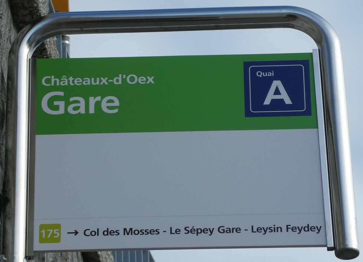 (232'262) - tpc-Haltestellenschild - Chteaux-d'Oex, Gare - am 22. Januar 2022