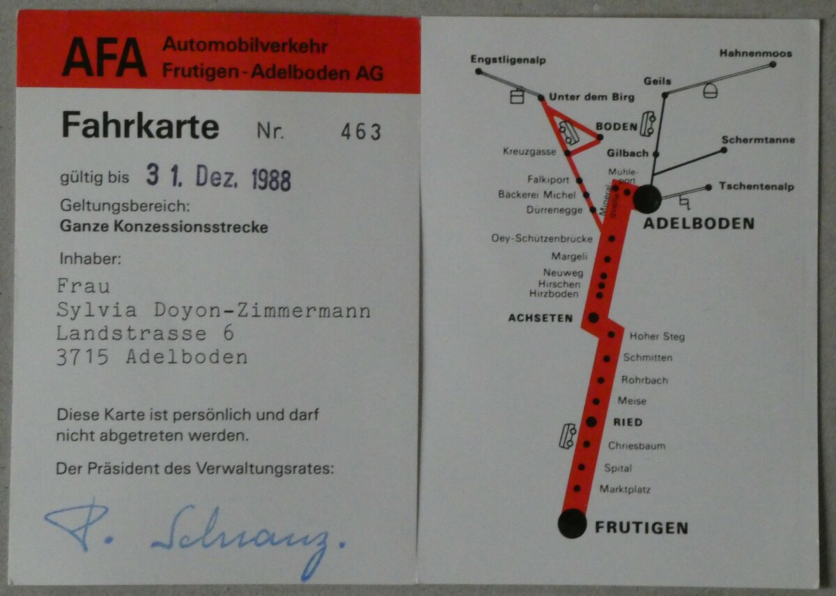 (232'952) - Persnliche AFA-Fahrkarte am 14. Februar 2022 in Thun