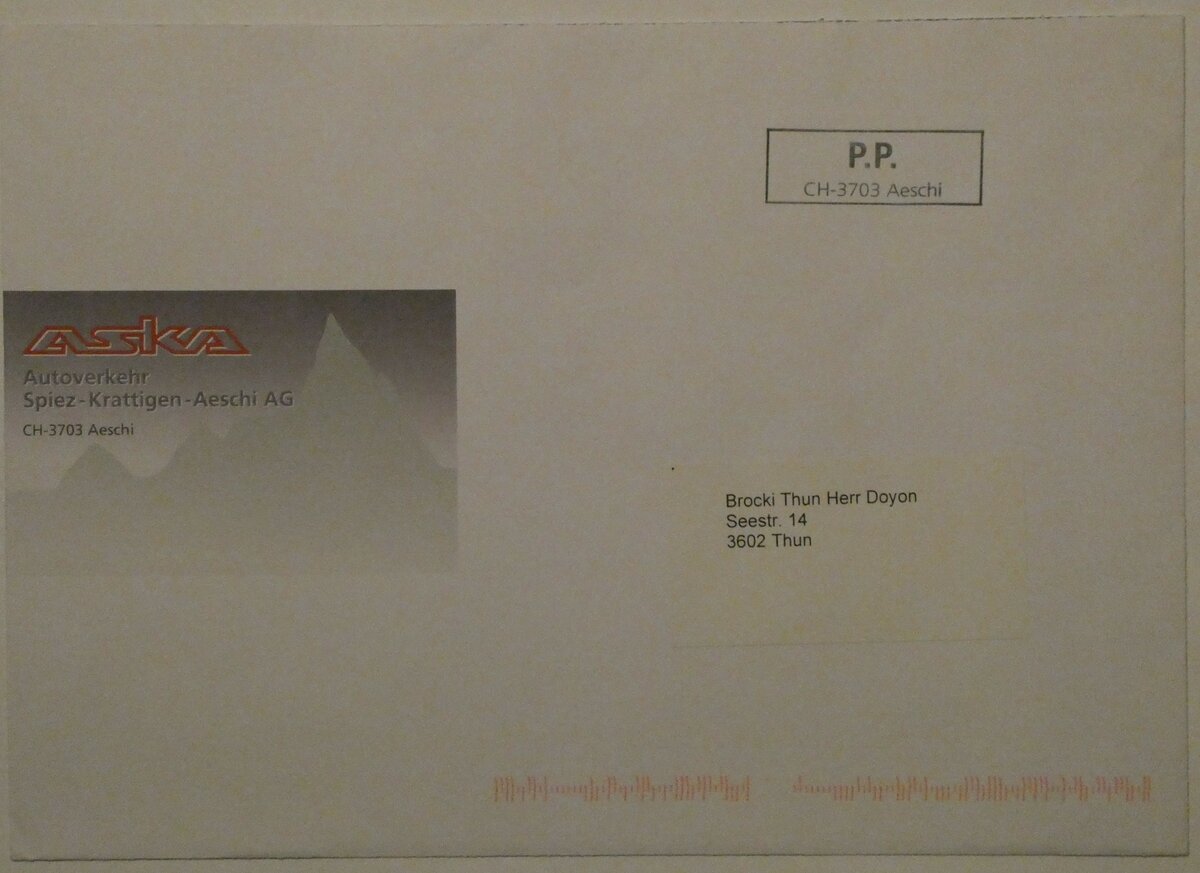 (233'068) - ASKA-Briefumschlag vom 17. September 2008 am 22. Februar 2022 in Thun