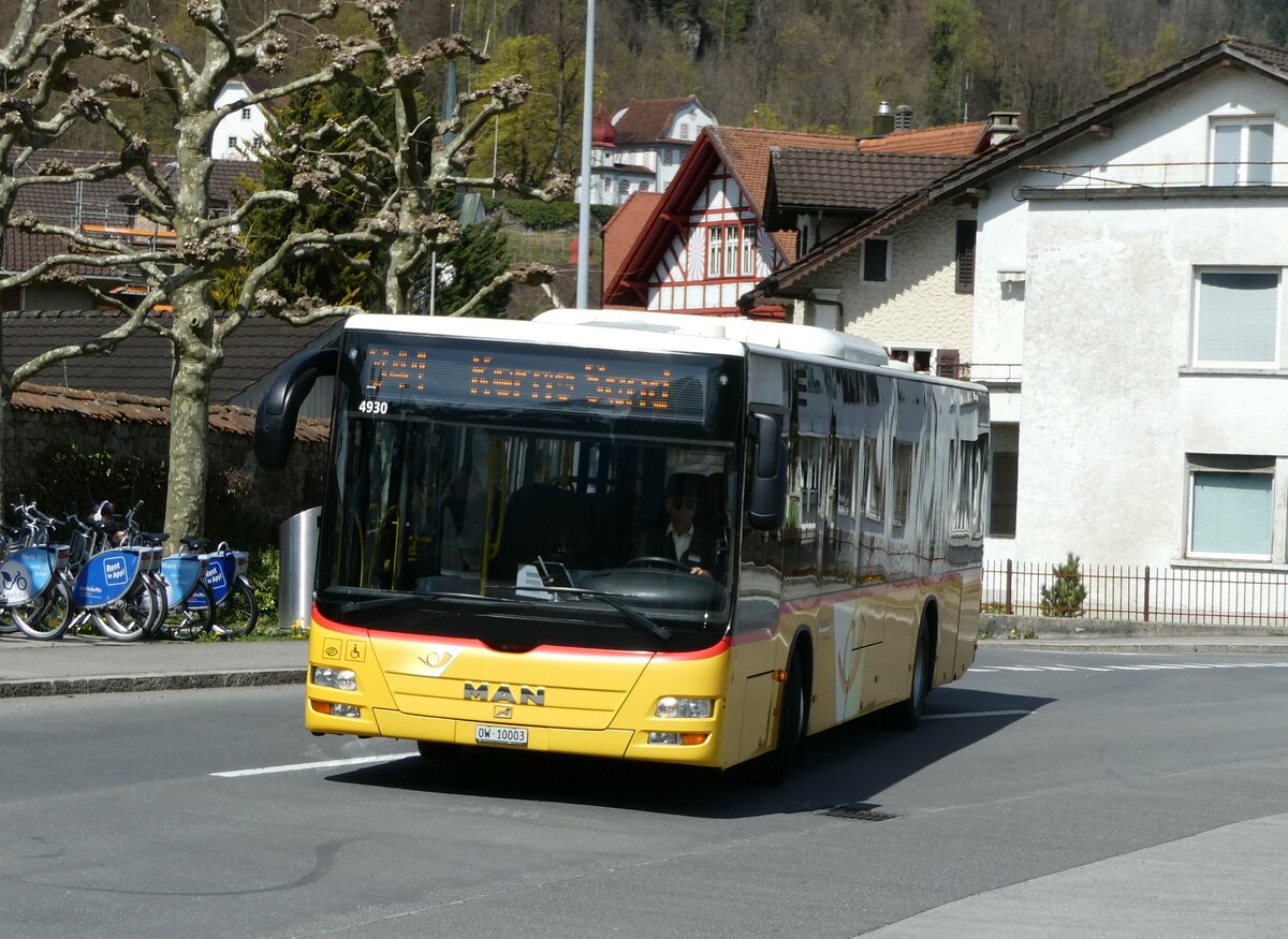 (234'405) - PostAuto Zentralschweiz - Nr. 6/OW 10'003 - MAN (ex Dillier, Sarnen Nr. 6) am 11. April 2022 beim Bahnhof Sarnen