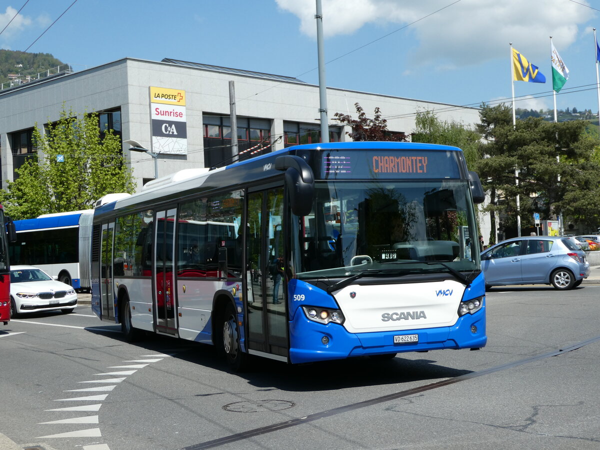 (234'942) - VMCV Clarens - Nr. 509/VD 622'635 - Scania am 30. April 2022 beim Bahnhof Vevey