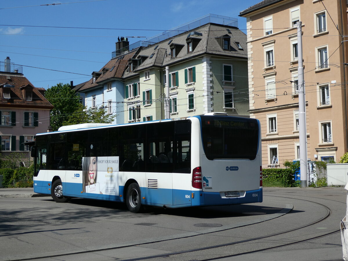 (235'064) - VBZ Zrich - Nr. 604/ZH 745'604 - Mercedes am 2. Mai 2022 beim Bahnhof Zrich-Wiedikon