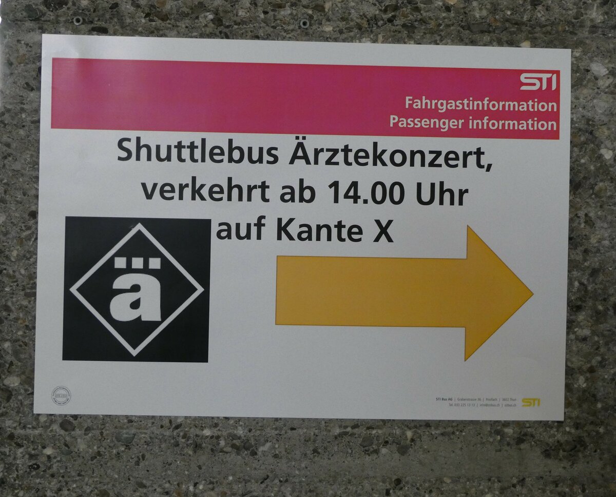 (237'265) - STI-Fahrgastinformation Shuttlebus rztekonzert am 18. Juni 2022 im Bahnhof Thun
