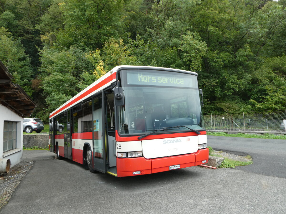 (240'676) - Lathion, Sion - Nr. 26/VS 478'999 - Scania/Hess (ex AAGS Schwyz Nr. 12) am 8. Oktober 2022 in Aigle, Garage MOB