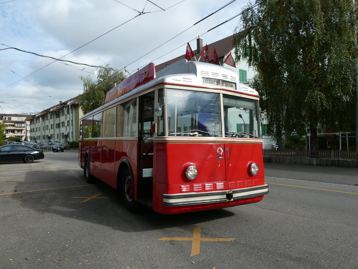(240'855) - VB Biel - Nr. 21 - Berna/Hess Trolleybus am 9. Oktober 2022 in Biel, Depot