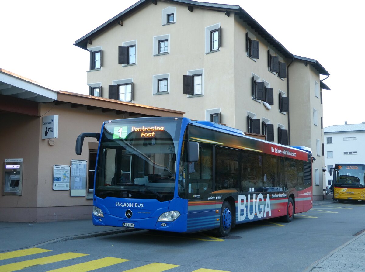 (241'178) - Engadin Bus, St. Moritz - Nr. 112/GR 100'112 - Mercedes am 13. Oktober 2022 beim Bahnhof Samedan