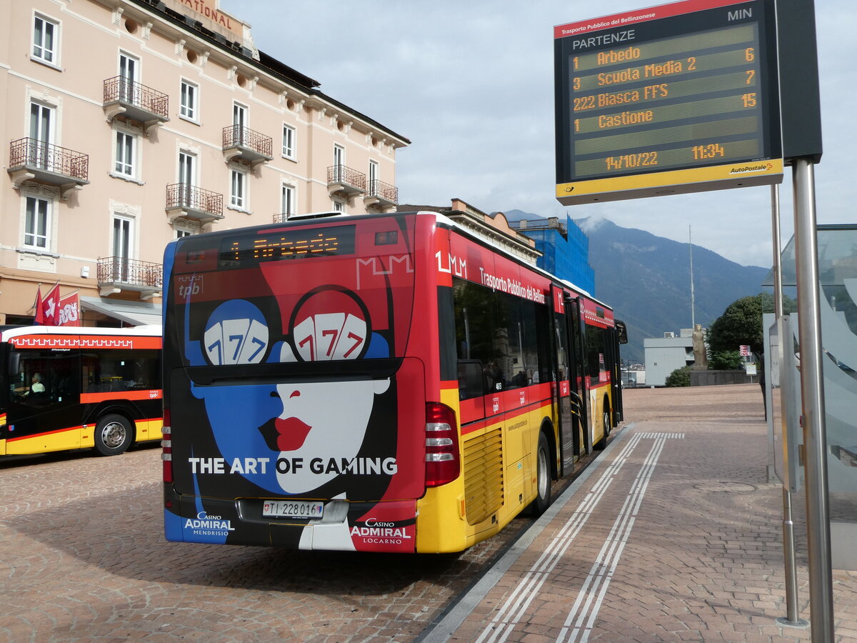 (241'308) - AutoPostale Ticino - TI 228'016 - Mercedes am 14. Oktober 2022 beim Bahnhof Bellinzona