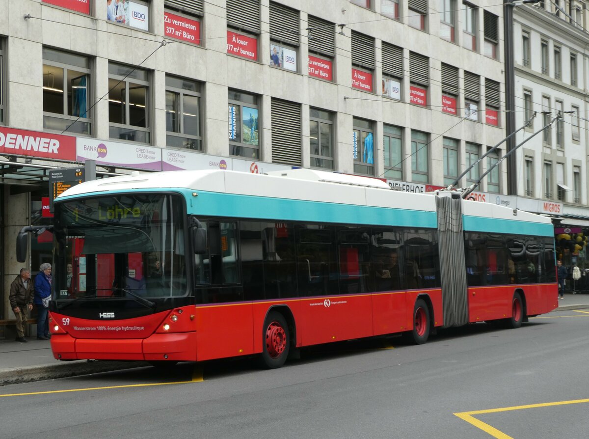 (241'920) - VB Biel - Nr. 59 - Hess/Hess Gelenktrolleybus am 29. Oktober 2022 in Biel, Guisanplatz