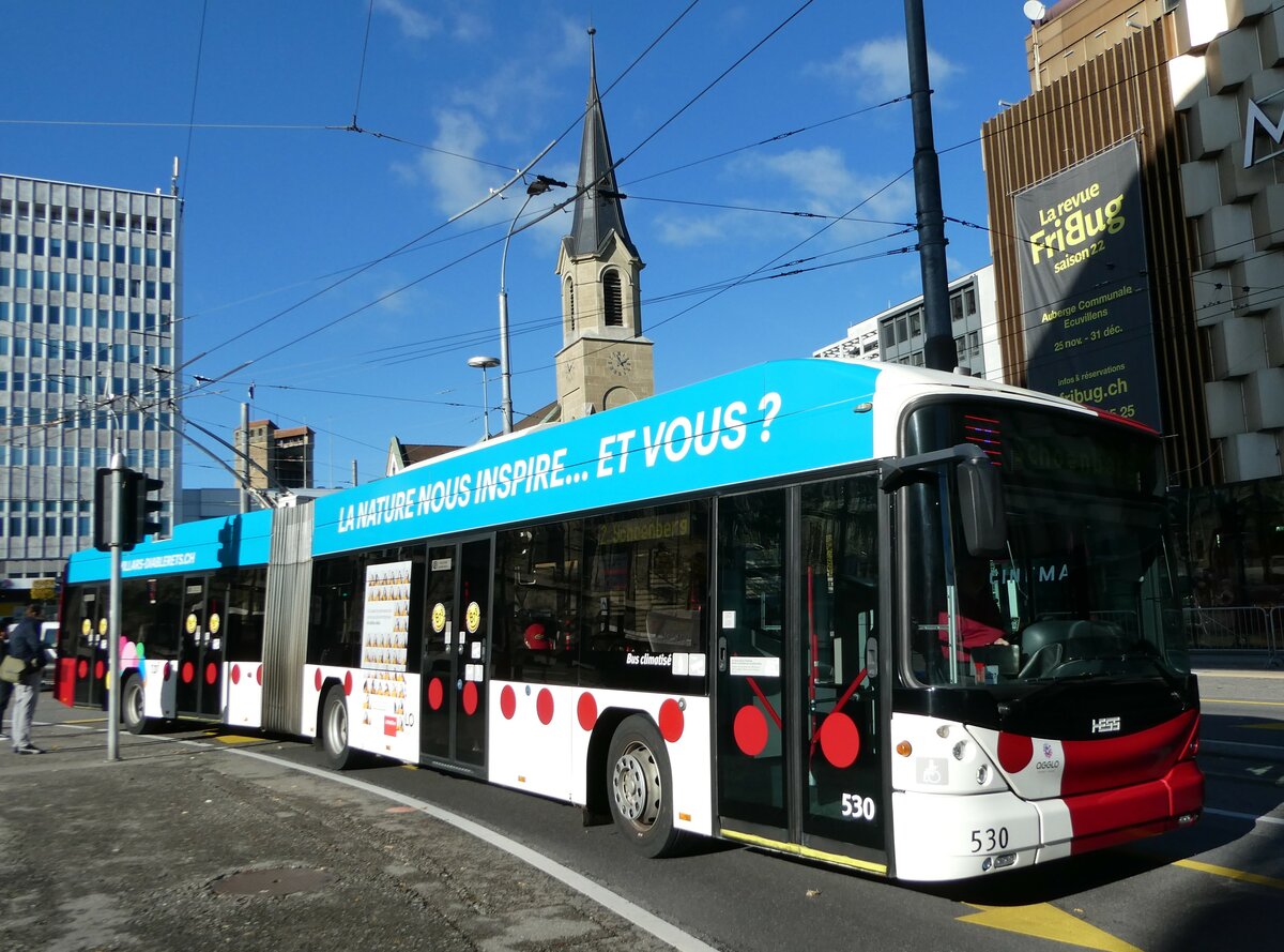 (242'360) - TPF Fribourg - Nr. 530 - Hess/Hess Gelenktrolleybus am 10. November 2022 in Fribourg, Rue Pierre-Kaelin