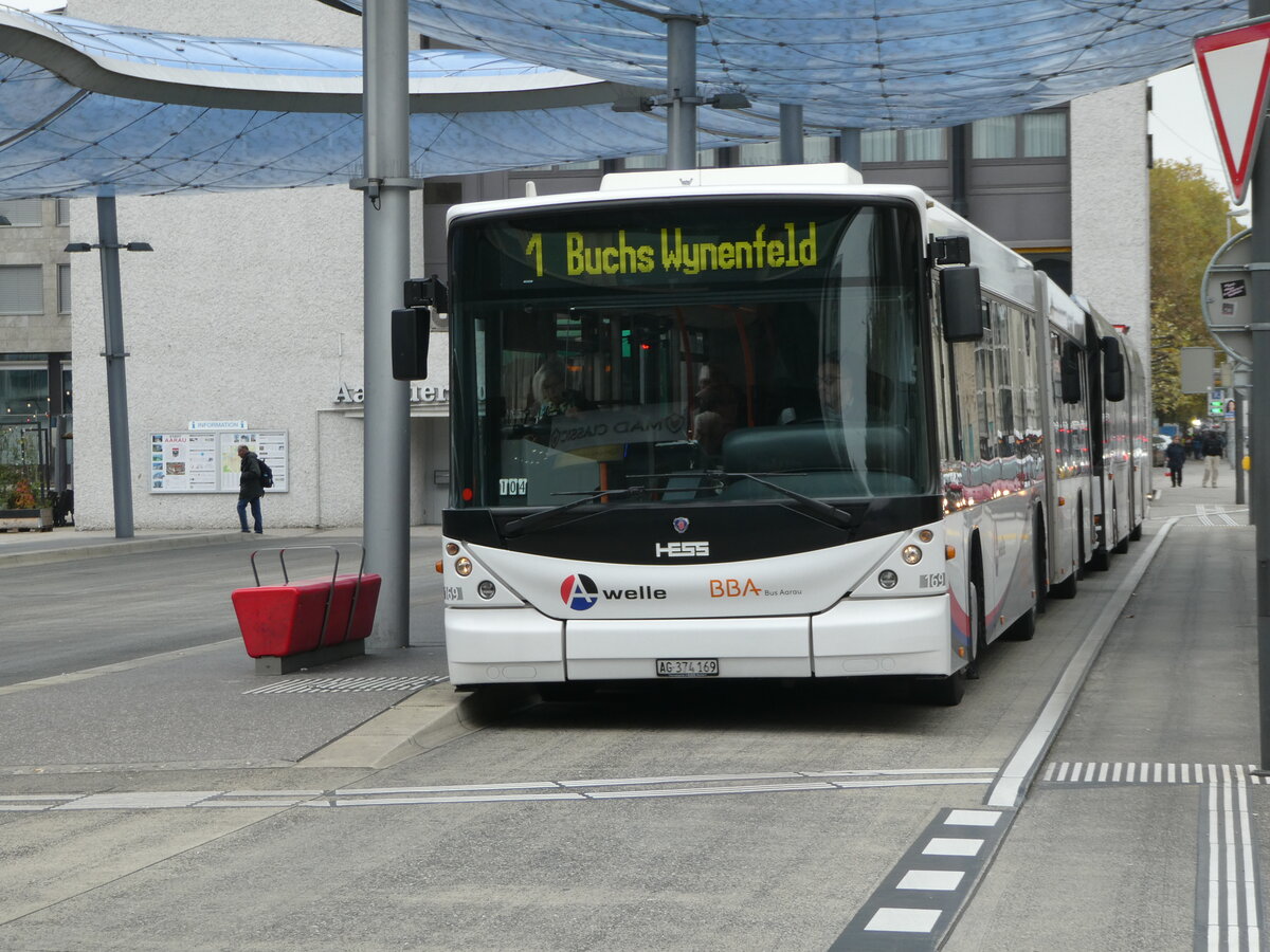 (242'555) - BBA Aarau - Nr. 169/AG 374'169 - Scania/Hess am 12. November 2022 beim Bahnhof Aarau