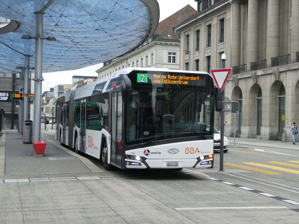 (242'557) - BBA Aarau - Nr. 158/AG 441'158 - Solaris am 12. November 2022 beim Bahnhof Aarau