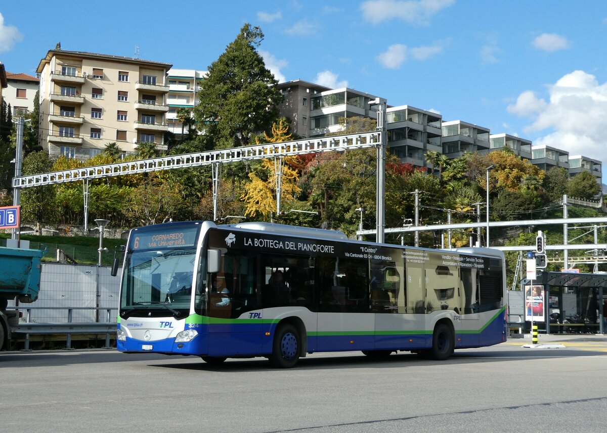 (242'902) - TPL Lugano - Nr. 324/TI 331'324 - Mercedes am 17. November 2022 beim Bahnhof Lugano