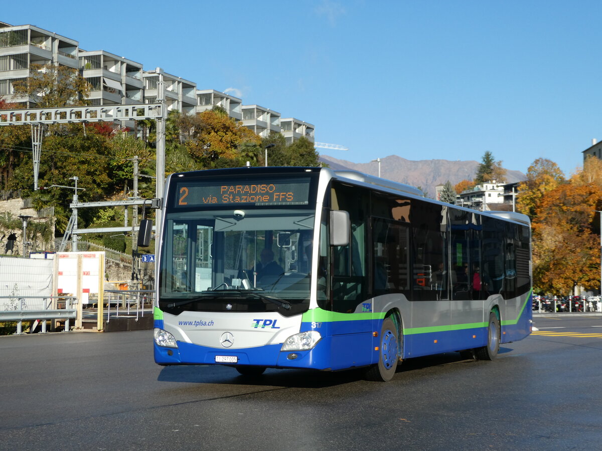 (242'972) - TPL Lugano - Nr. 317/TI 297'005 - Mercedes am 18. November 2022 beim Bahnhof Lugano