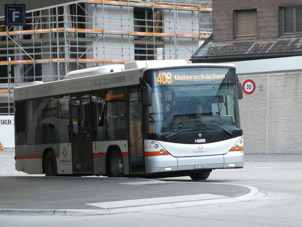 (243'547) - AAGU Altdorf - Nr. 4/UR 9234 - Scania/Hess am 7. Dezember 2022 beim Bahnhof Altdorf
