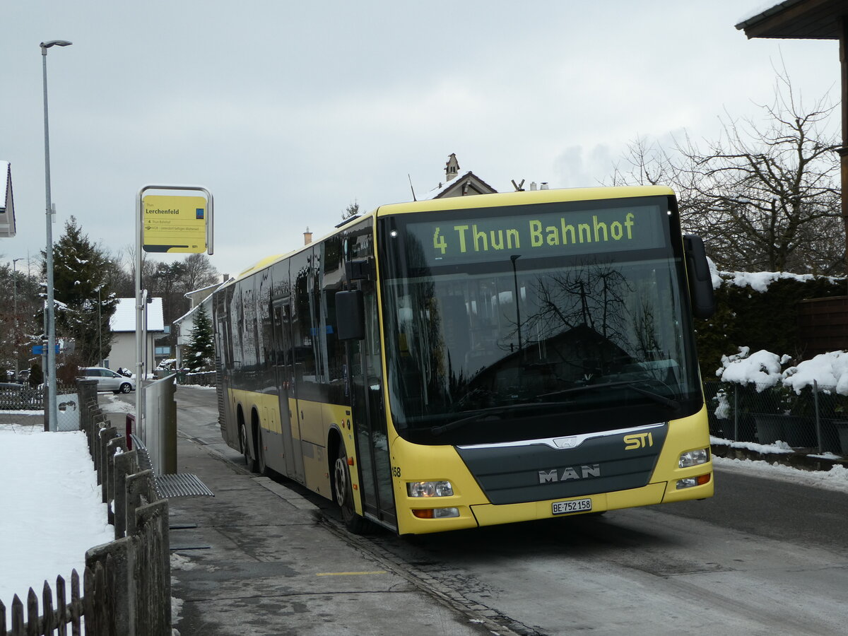 (245'302) - STI Thun - Nr. 158/BE 752'158 - MAN am 23. Januar 2023 in Thun-Lerchenfeld, Endstation