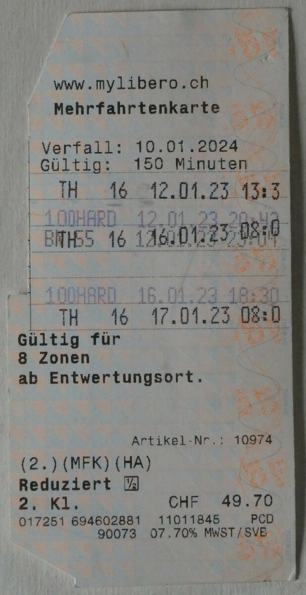 (245'955) - SVB-Mehrfahrtenkarte am 8. Februar 2023 in Thun