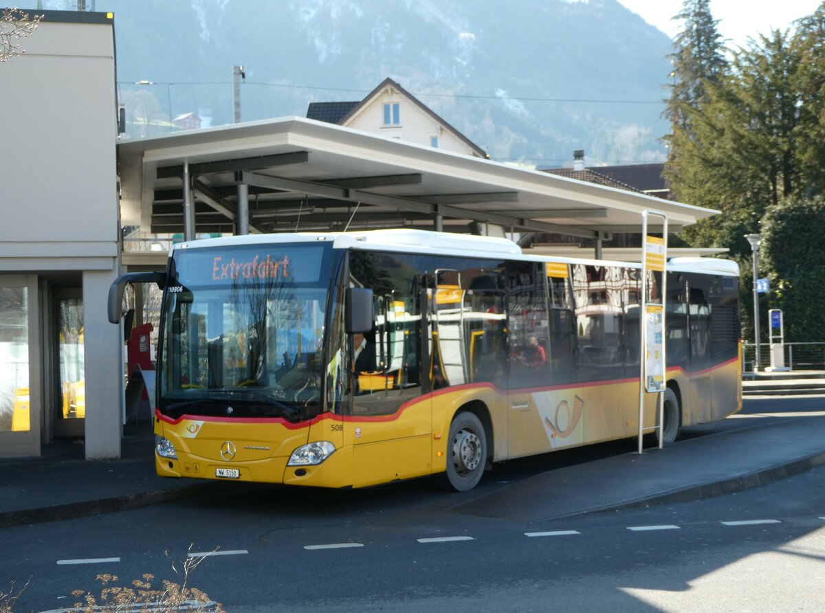 (246'168) - PostAuto Zentralschweiz - Nr. 508/NW 5150/PID 10'806 - Mercedes (ex Nr. 58; ex Nr. 14; ex Thepra, Stans Nr. 14) am 16. Februar 2023 beim Bahnhof Stans
