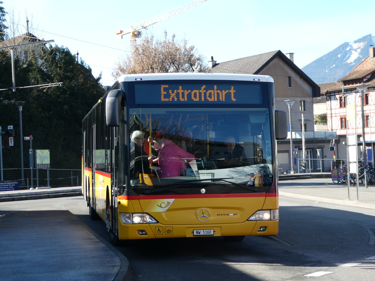 (246'169) - PostAuto Zentralschweiz - Nr. 73/NW 5160/PID 5066 - Mercedes (ex Nr. 22; ex Thepra, Stans Nr. 22) am 16. Februar 2023 beim Bahnhof Stans