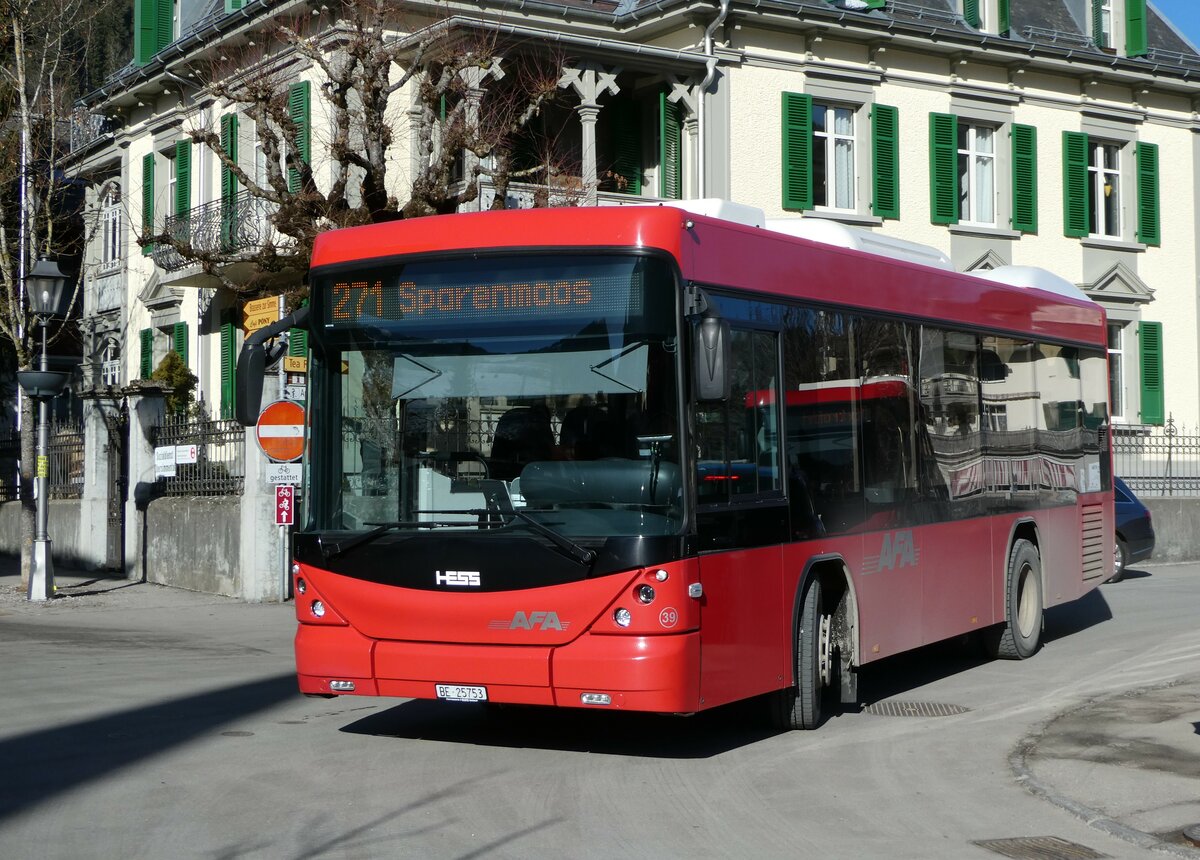 (246'363) - AFA Adelboden - Nr. 39/BE 25'753 - Scania/Hess am 21. Februar 2023 beim Bahnhof Zweisimmen