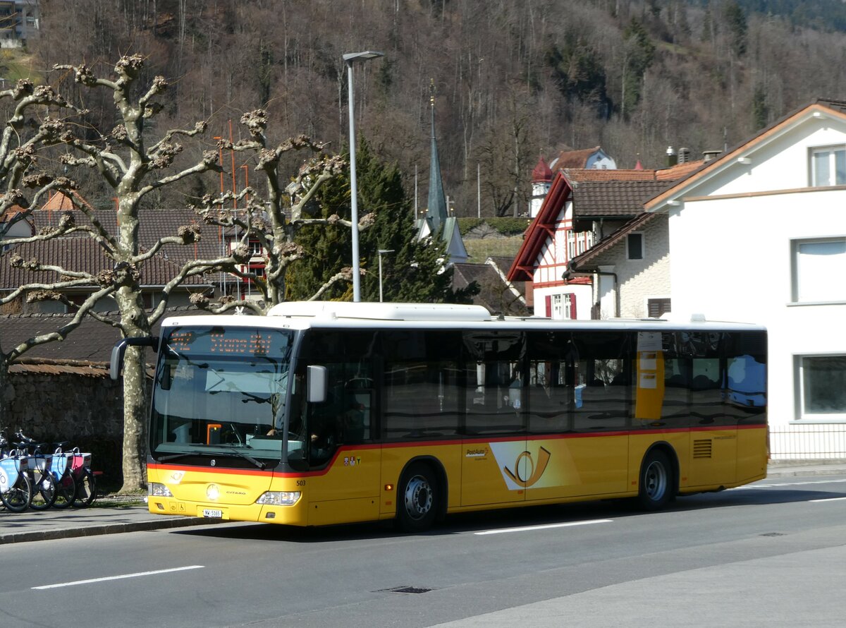 (247'418) - PostAuto Zentralschweiz - Nr. 503/NW 5165/PID 5266 - Mercedes (ex Nr. 53; ex Nr. 32; ex Thepra, Stans Nr. 32) am 18. Mrz 2023 beim Bahnhof Sarnen