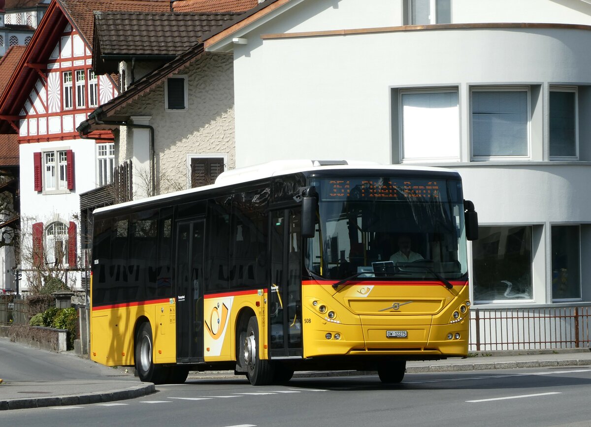 (247'425) - PostAuto Zentralschweiz - Nr. 508/OW 12'275/PID 10'536 - Volvo (ex Nr. 12; ex Dillier, Sarnen Nr. 12) am 18. Mrz 2023 beim Bahnhof Sarnen 