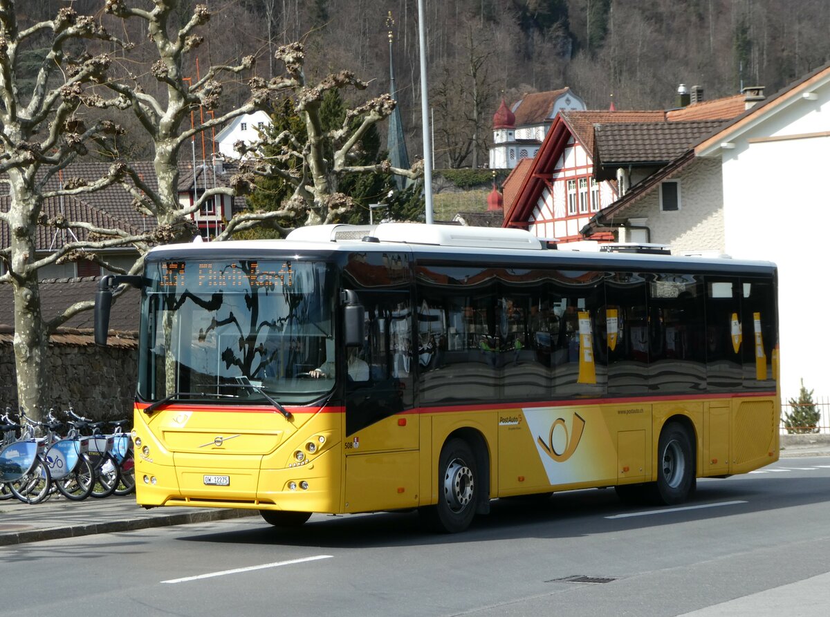 (247'426) - PostAuto Zentralschweiz - Nr. 508/OW 12'275/PID 10'536 - Volvo (ex Nr. 12; ex Dillier, Sarnen Nr. 12) am 18. Mrz 2023 beim Bahnhof Sarnen