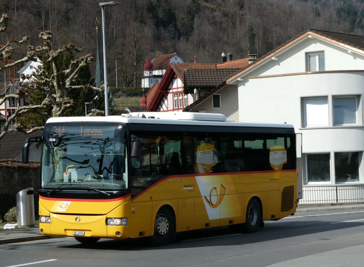 (247'429) - PostAuto Zentralschweiz - Nr. 406/OW 10'006/PID 5538 - Irisbus (ex Nr. 3; ex Dillier, Sarnen Nr. 3) am 18. Mrz 2023 beim Bahnhof Sarnen