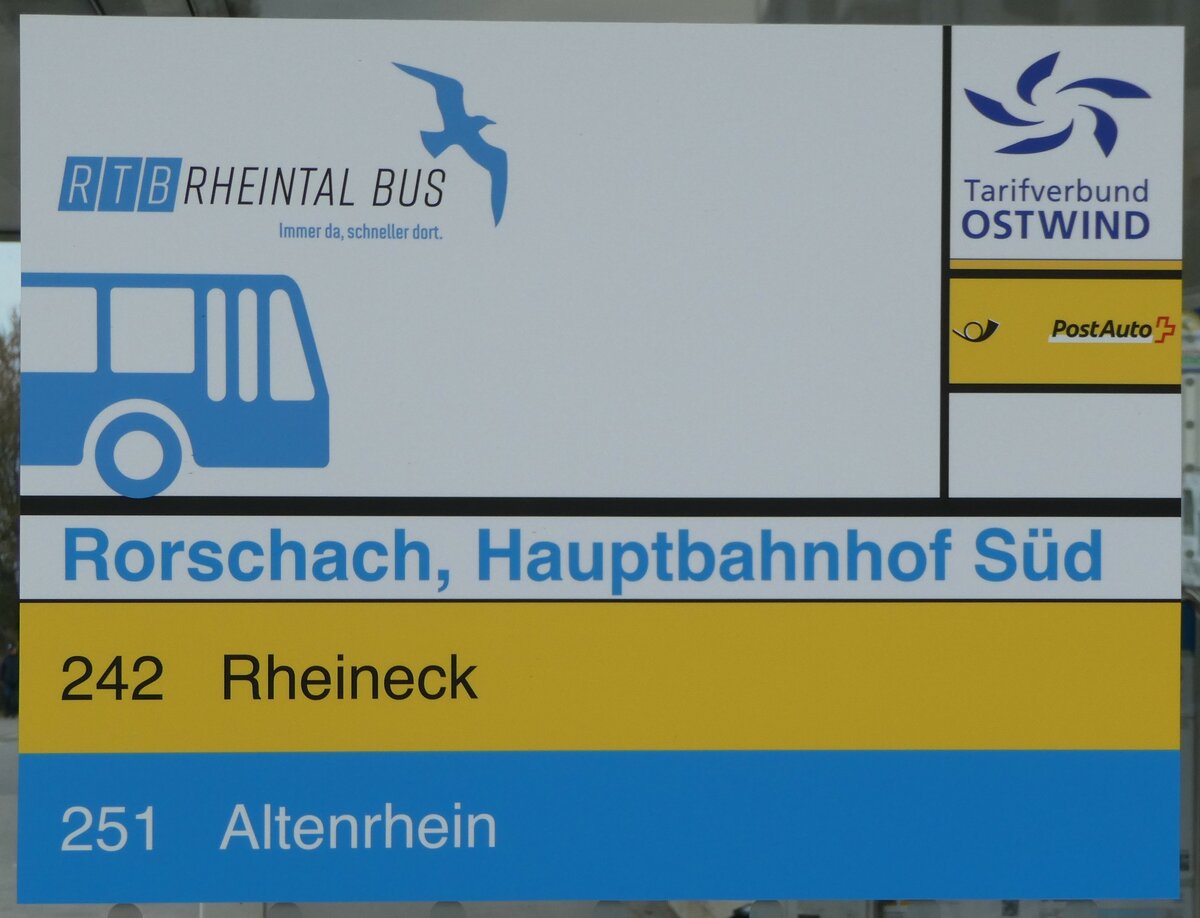(247'540) - RTB/PostAuto-Haltestellenschild - Rorschach, Hauptbahnhof Sd - am 21. Mrz 2023