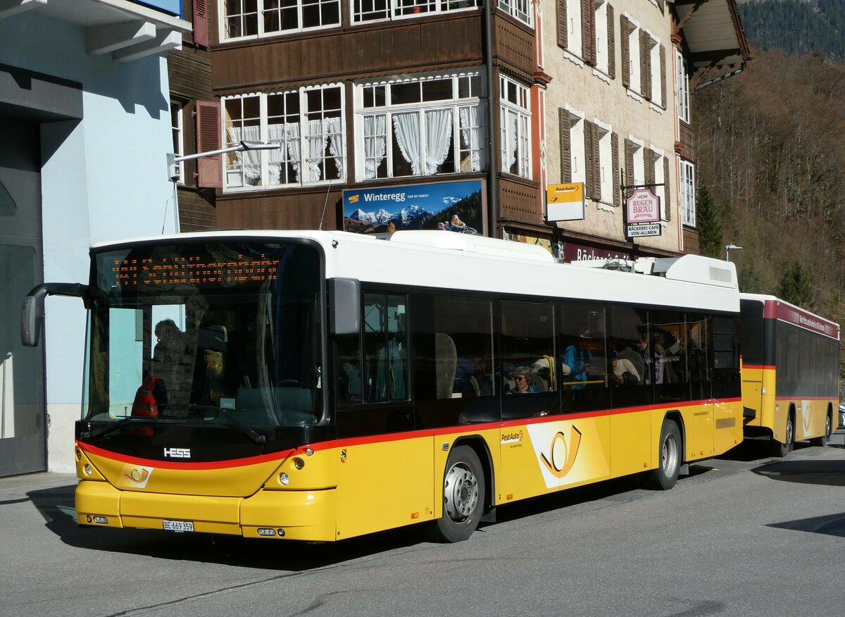 (248'768) - PostAuto Bern - BE 669'359/PID 10'147 - Hess (ex Nr. 6; ex Klopfstein, Laupen Nr. 6) am 18. April 2023 beim Bahnhof Lauterbrunnen