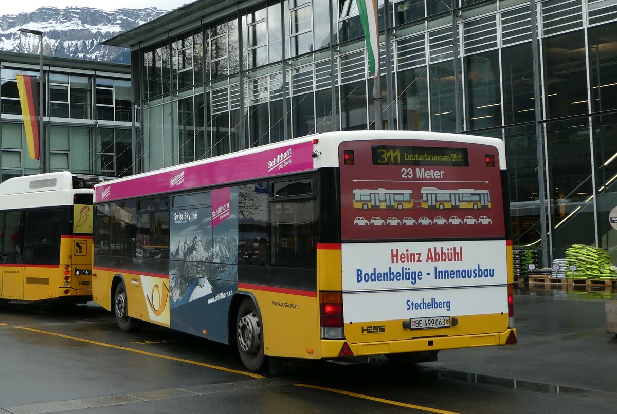 (249'179) - PostAuto Bern - BE 499'063/PID 10'299 - Lanz+Marti/Hess Personenanhnger (ex VBL Luzern Nr. 310) am 28. April 2023 beim Bahnhof Interlaken Ost