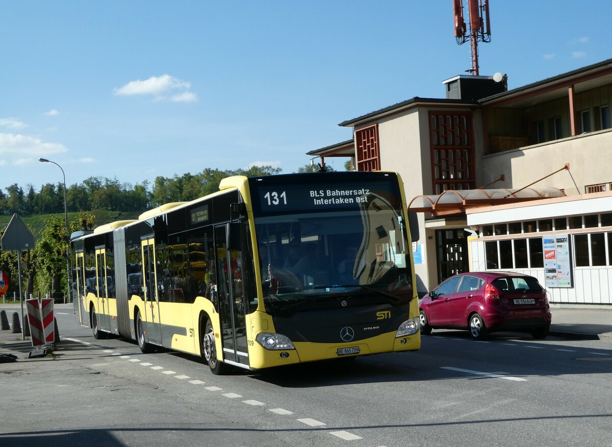 (249'508) - STI Thun - Nr. 709/BE 865'709 - Mercedes am 3. Mai 2023 beim Bahnhof Spiez