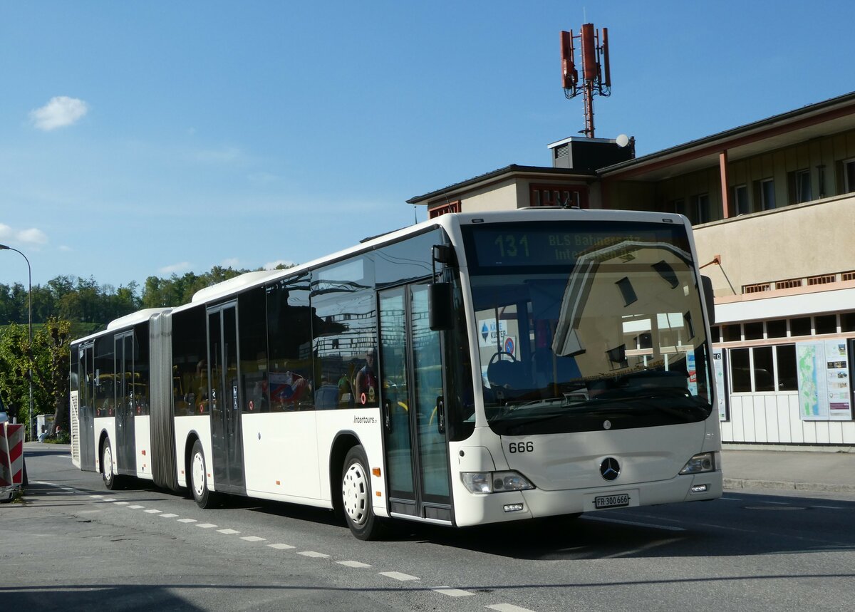 (249'513) - Intertours, Domdidier - Nr. 666/FR 300'666 - Mercedes (ex STI Thun Nr. 136) am 3. Mai 2023 beim Bahnhof Spiez