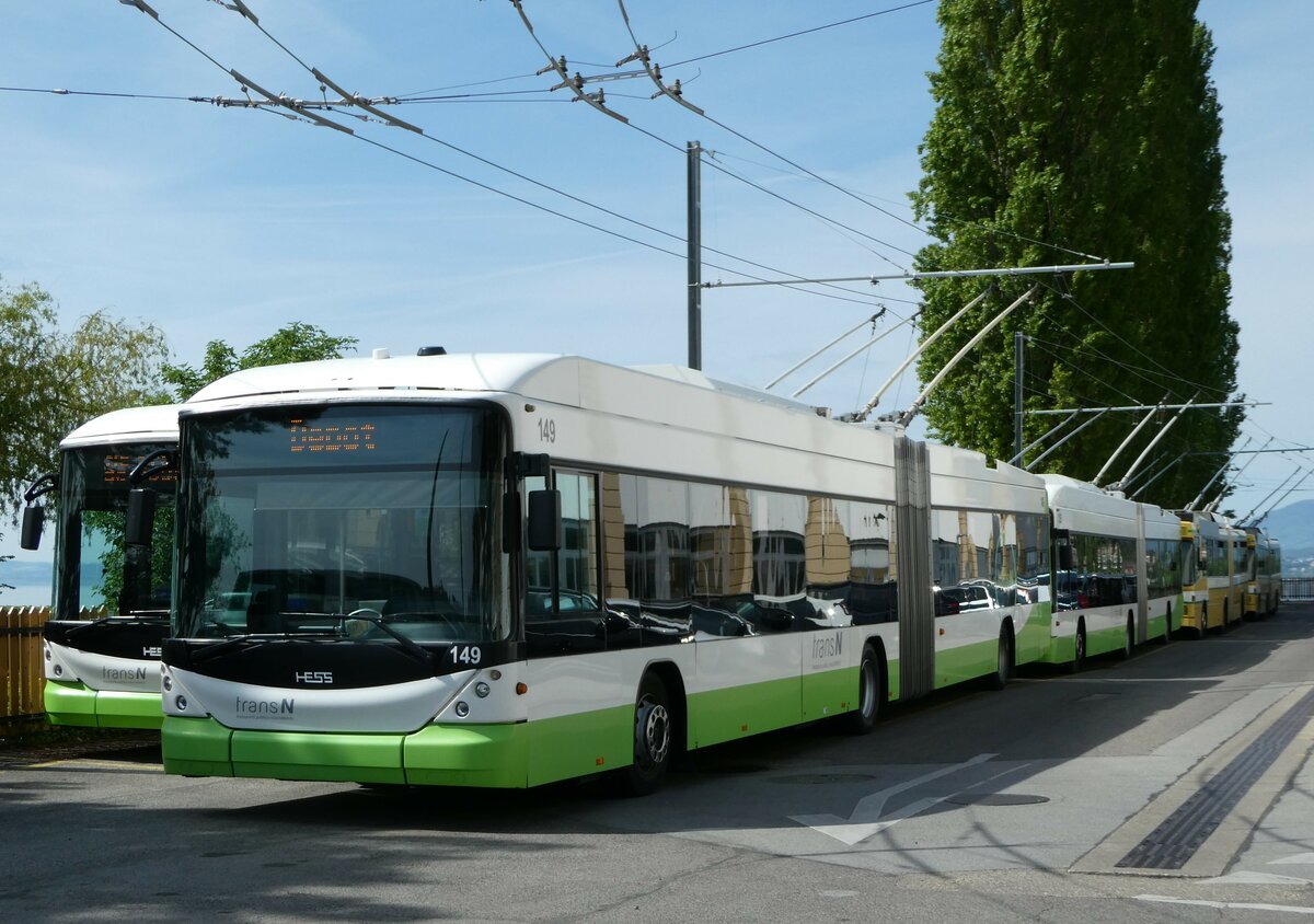 (249'611) - transN, La Chaux-de-Fonds - Nr. 149 - Hess/Hess Gelenktrolleybus (ex TN Neuchtel Nr. 149) am 5. Mai 2023 in Neuchtel, Dpt